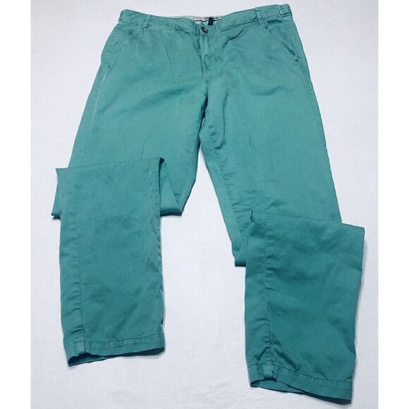 Zara Pants Womens 6 Chino Jeans Green Pockets Straight Leg Boho - Picture 1 of 6